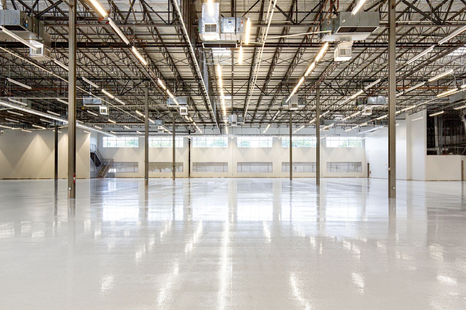 Freshly coated, high-gloss epoxy floor